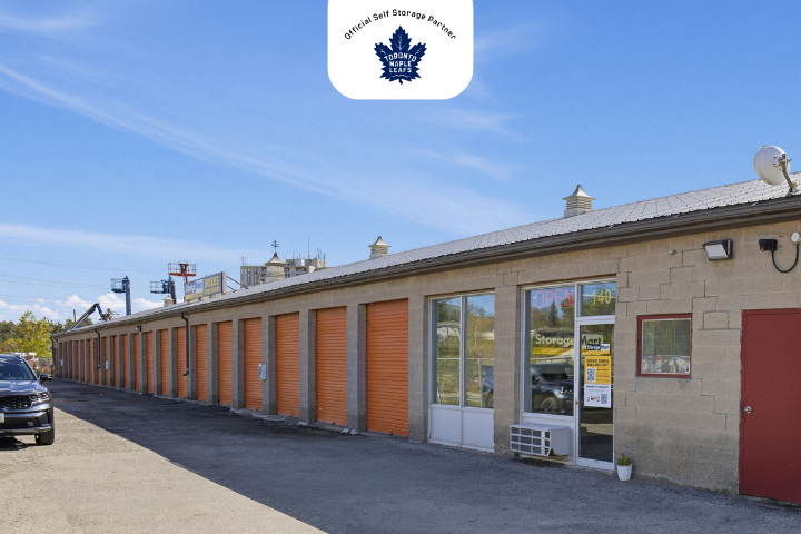 Facility exterior with Toronto Maple Leafs partnership logo at StorageMart in Georgetown Ontario